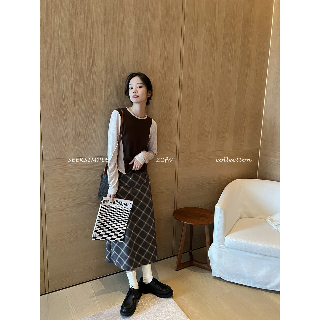 SEEKSIMPLE  格纹半身裙女 学院风复古裙子F1311