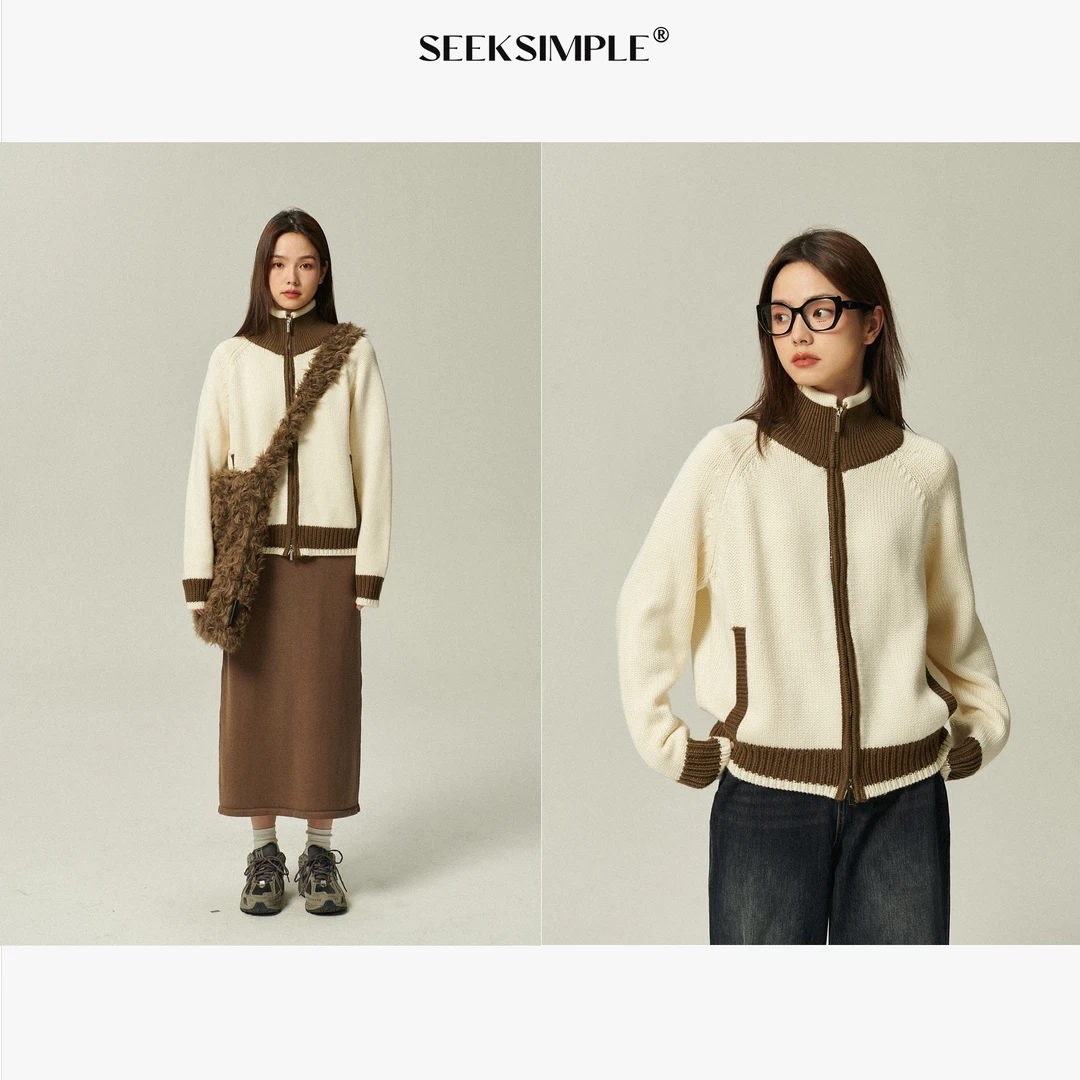 SEEKSIMPLE 拉链毛衣女针织衫设计感上衣S5060