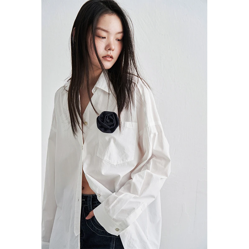 SEEKSIMPLE 春日衬衫 捏褶肩线宽松衬衫D2268