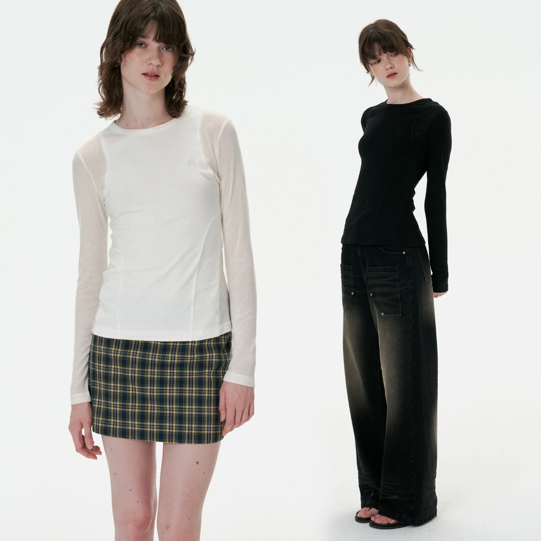 SEEKSIMPLE 梦影朦胧 微透拼接修身T恤 D9792