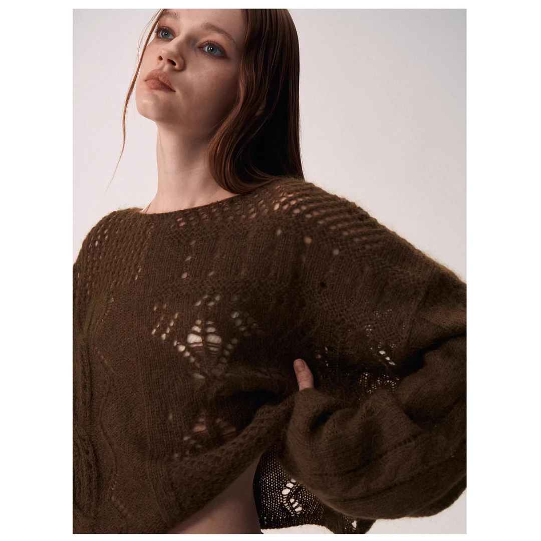 SEEKSIMPLE 自然感秋日 马海毛毛衣女秋冬宽松镂空罩衫上衣D6271