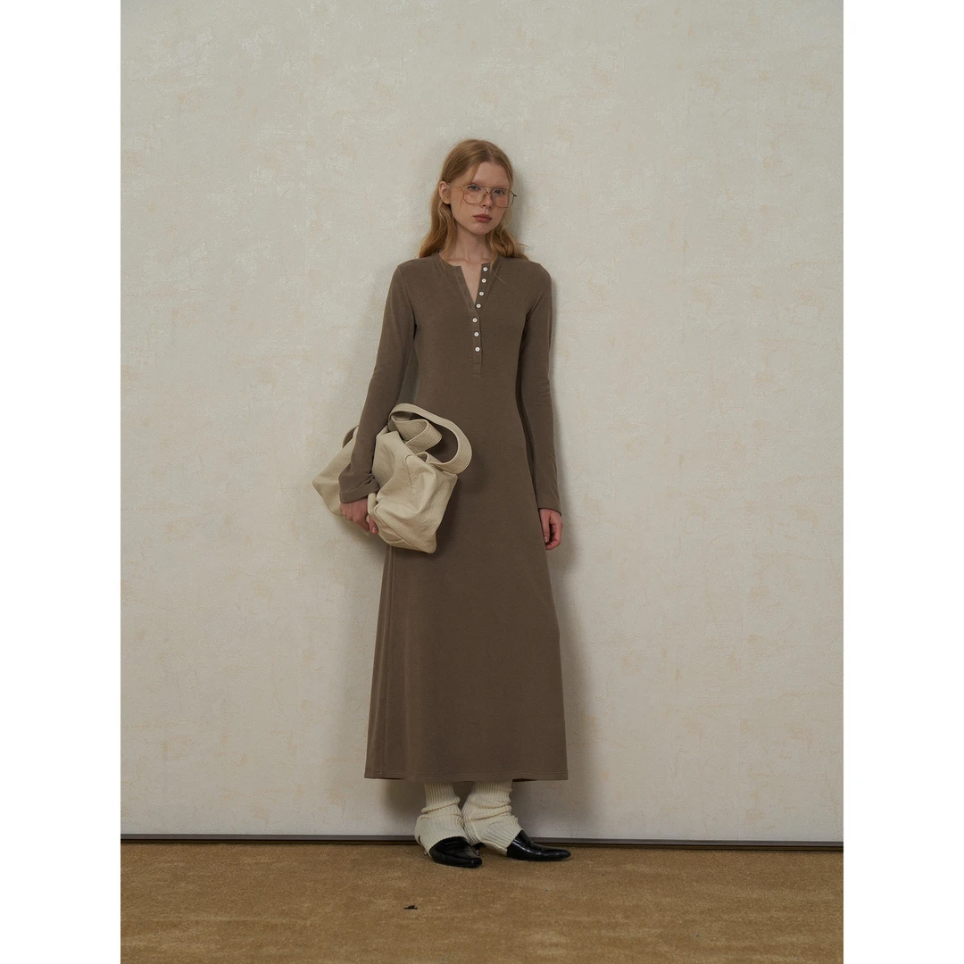 SEEKSIMPLE 慵懒周末 修身连衣裙女秋季收腰显瘦长款针织裙D1260