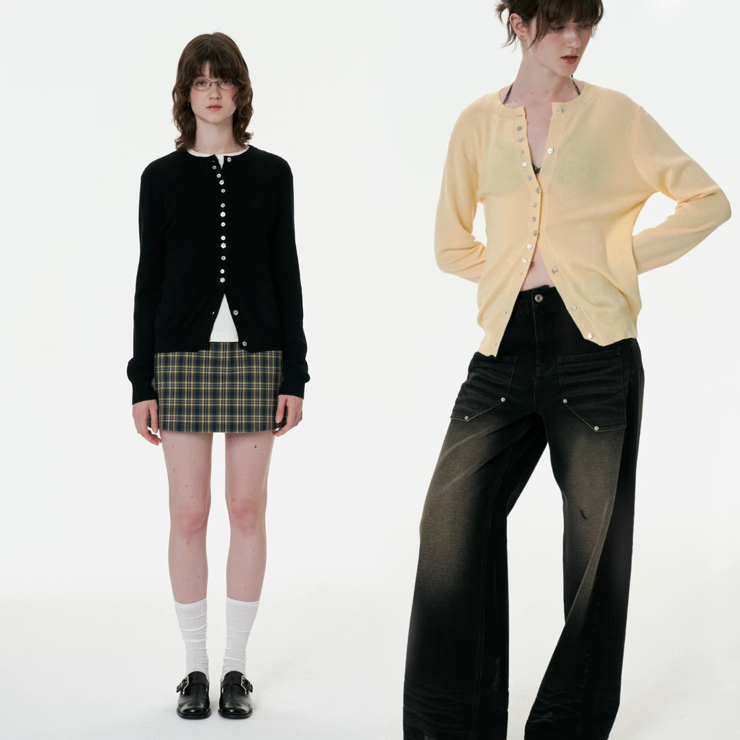 SEEKSIMPLE 秋天奏鸣曲 贝壳扣针织开衫 D6781