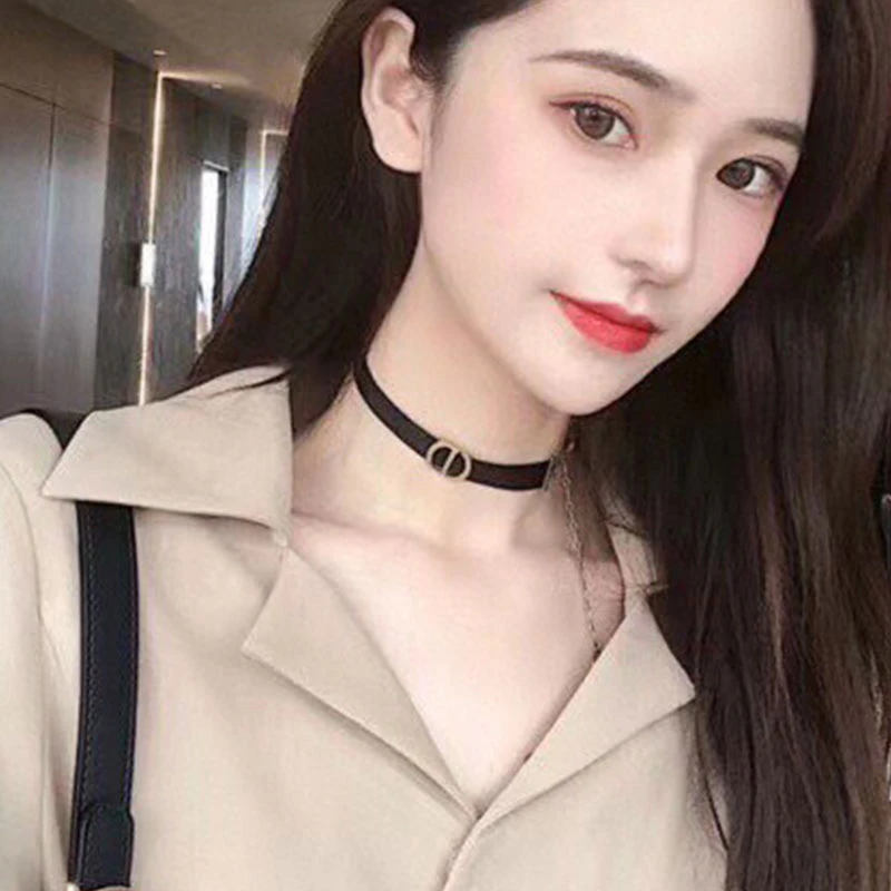 合金布艺项链 布艺项链 字母CD项链锁骨链简约choker复古黑色颈带