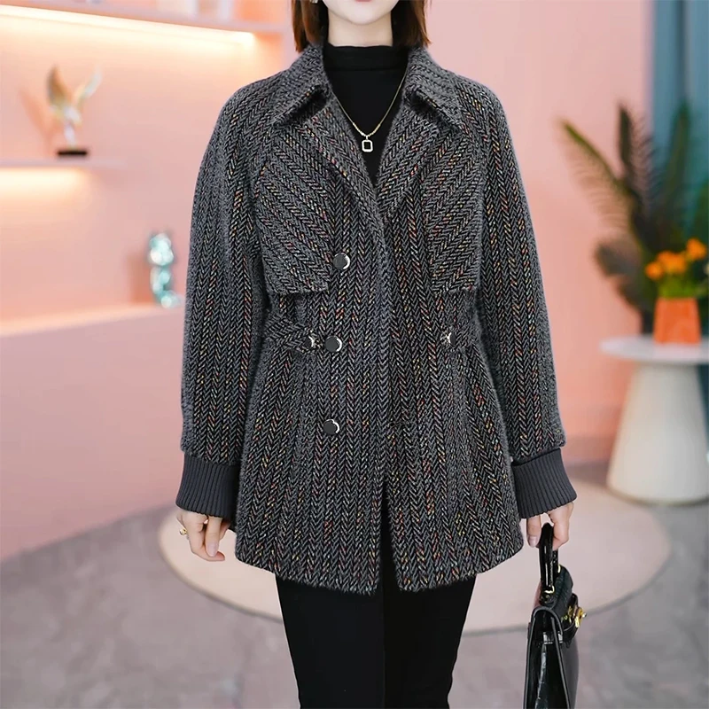 2025秋冬季新款时尚格纹女装外套高级感韩版洋气中长款风衣外套女