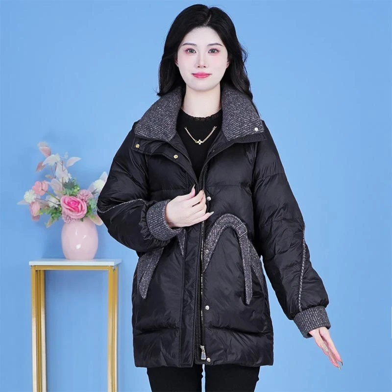 法式高级感拼接保暖棉服女2025秋冬季新款加厚防风中长款棉衣外套