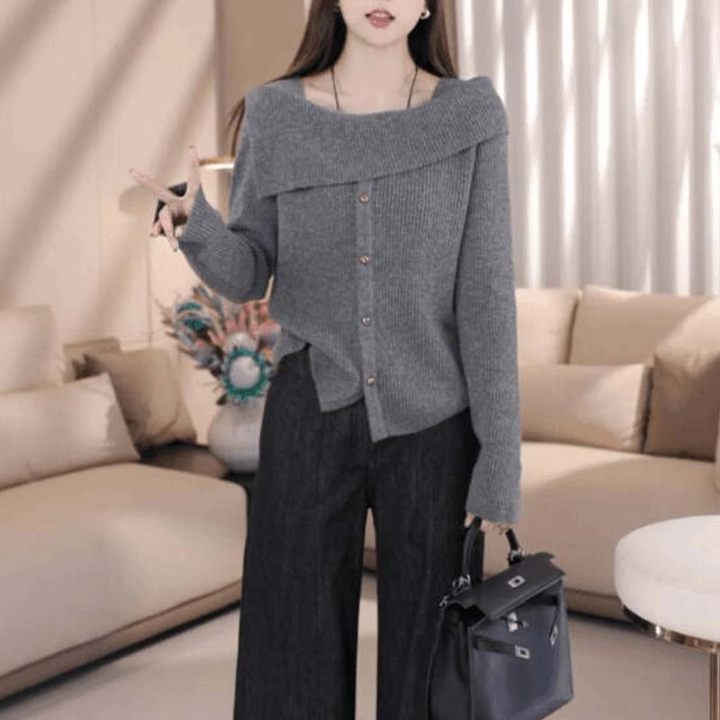 2025春秋新款时尚设计感针织衫女士慵懒风小个子长袖上衣洋气爆款