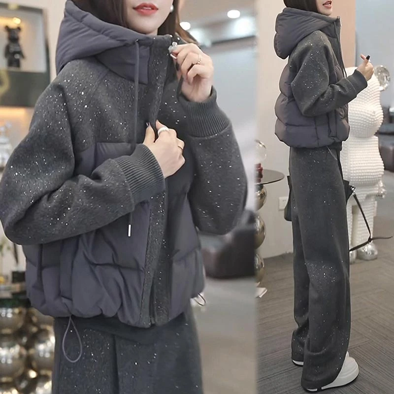 韩版设计感加厚棉衣棉服女秋冬季2025新款高级感连帽拼接棉袄外套