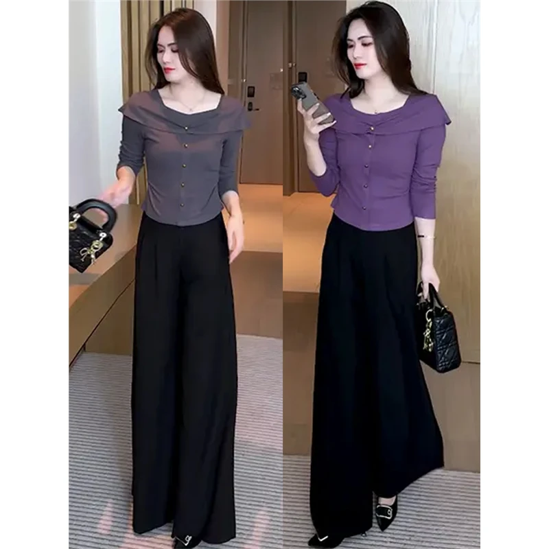 女装春秋t恤打底衫2025年新款洋气质百搭时尚早秋装显瘦长袖上衣