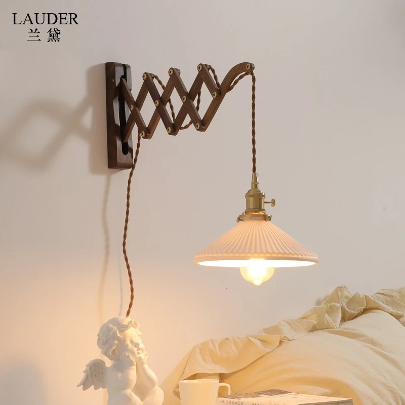 兰黛 日式复古文艺黑胡桃木折叠黄铜客厅卧室过道民宿咖啡厅壁灯