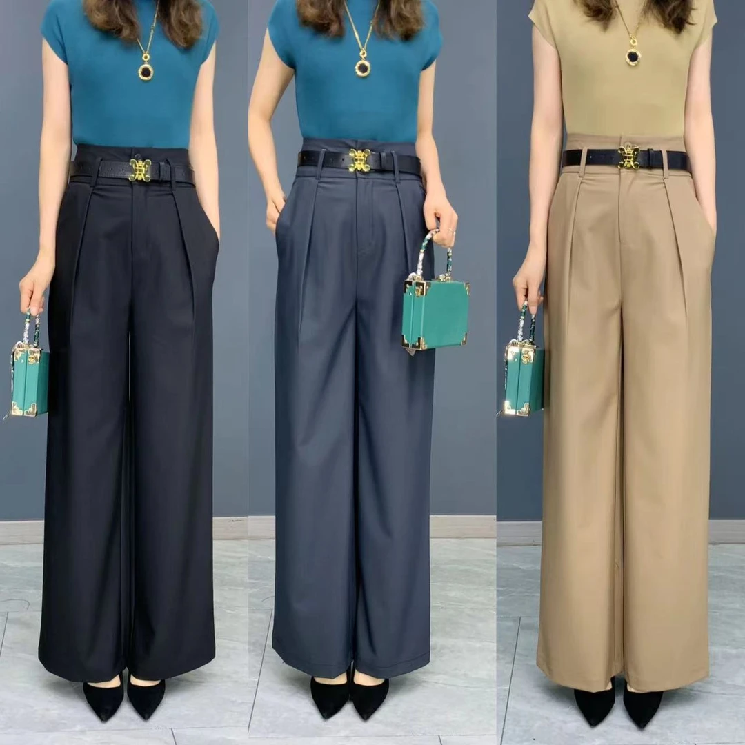 （送腰带）2025春秋新款时尚显瘦休闲窄版阔腿裤百搭气质西装长裤