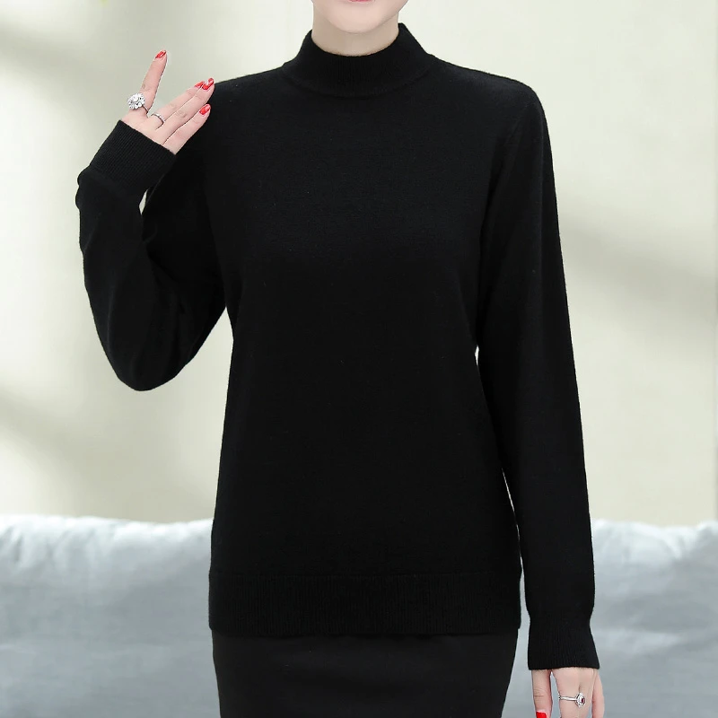 妈妈内搭加厚毛衣打底衫老人衣服奶奶装秋冬半高领针织上衣保暖