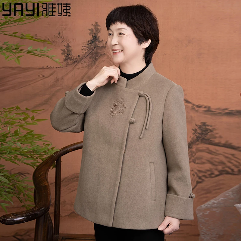 老年人秋冬装女奶奶毛呢外套60岁70妈妈新款洋气老太太宽松上衣服