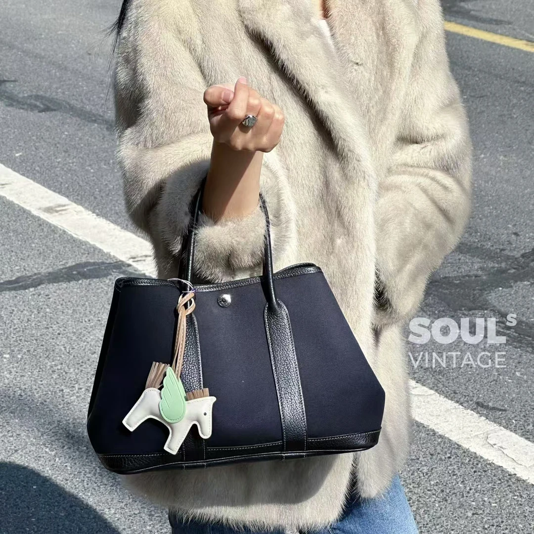 95新 Hermes/爱马仕 Hermes 黑银 帆布拼皮 花园30/610858744