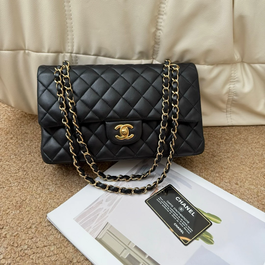 95新 Chanel/香奈儿 Chanel 黑金 羊皮 经典cf中号/634890399