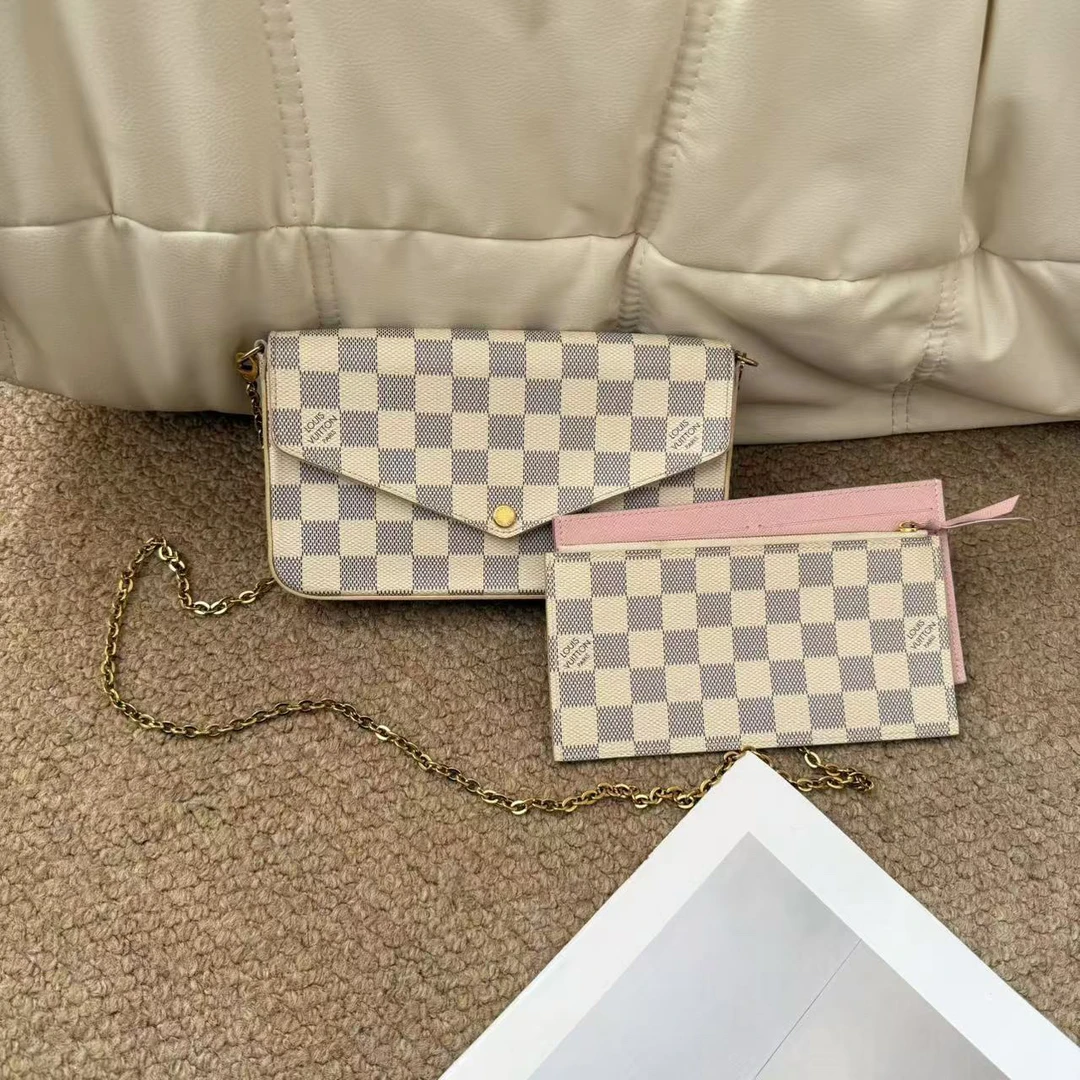 95新 LouisVuitton/路易威登 Lv白棋盘格 三合一链条包/648163539