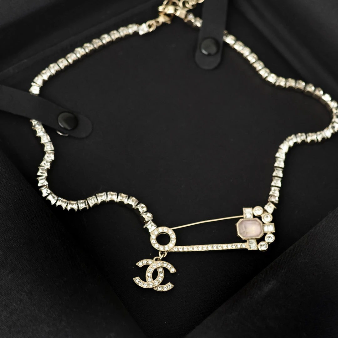95新 Chanel/香奈儿 淡金色水钻别针项链 22年 全套 /663839816