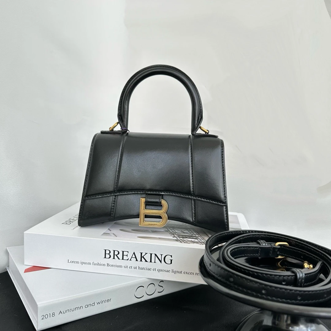 95新 Balenciaga/巴黎世家 黑金 光面 牛皮 沙漏xs/670199541