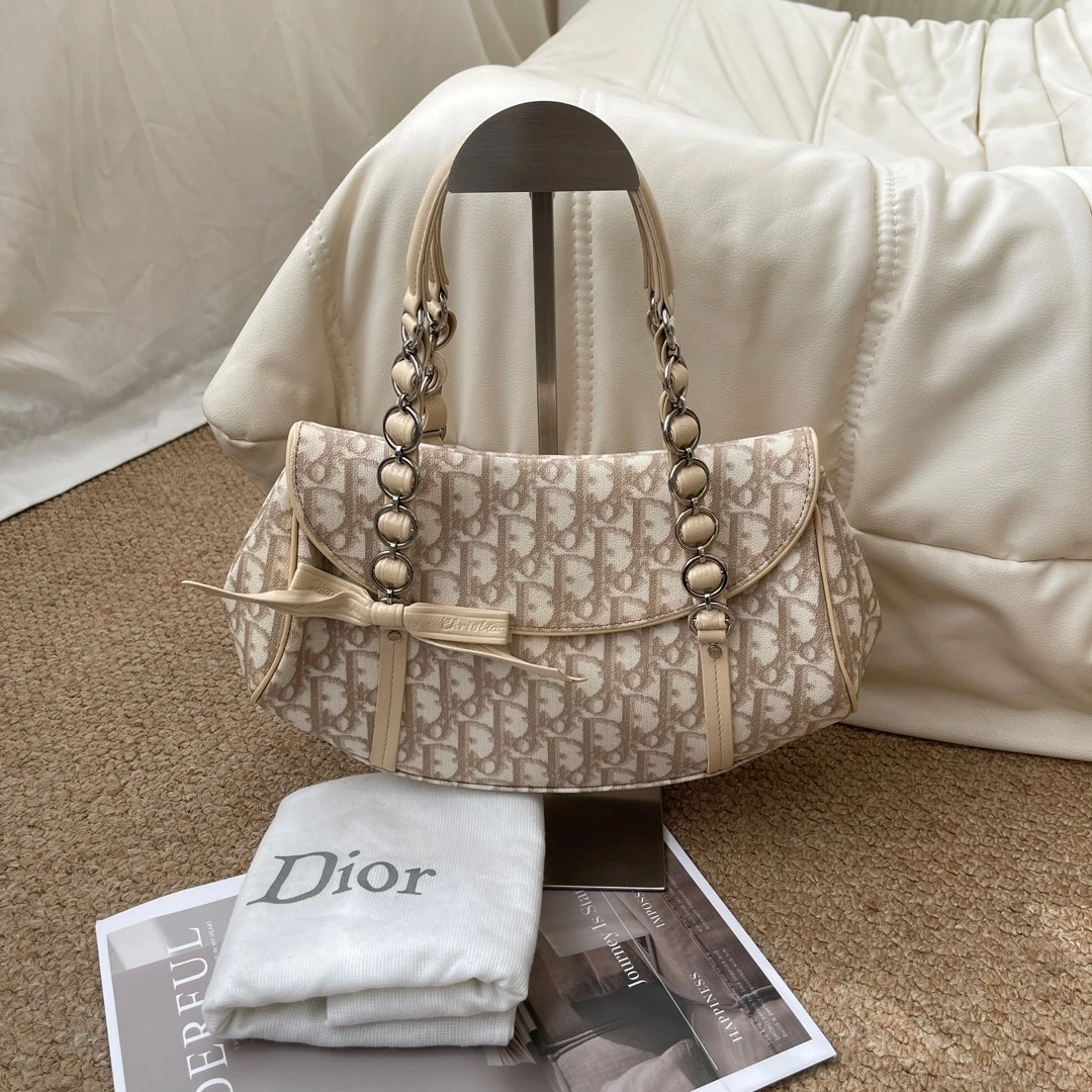 95新 DIOR/迪奥 Dior 奶茶色老花蝴蝶结元宝包/644207887