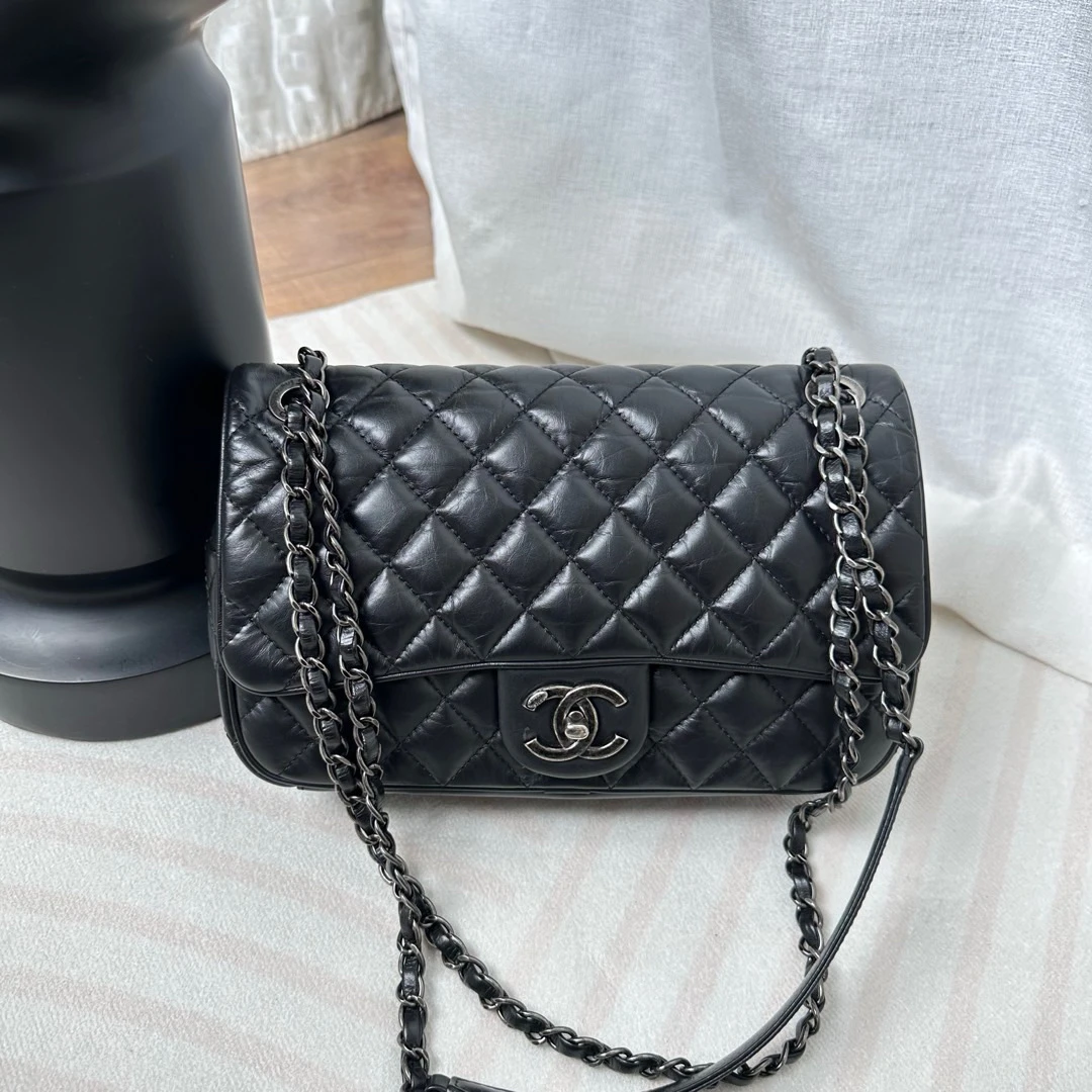 95新 Chanel/香奈儿 Chanel 黑银 牛皮 easyflap链条包/697410843