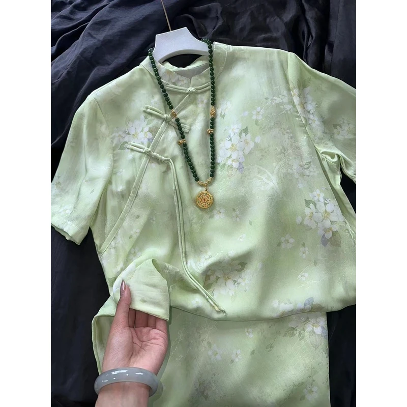 2432常熟新中式气质【茉莉花】夏季复古中长款日常中国风斜襟连衣裙