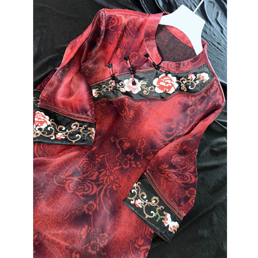 2411-秋冬新款新中式节日红喜婆婆喜妈妈重磅复古长袖织花连衣裙