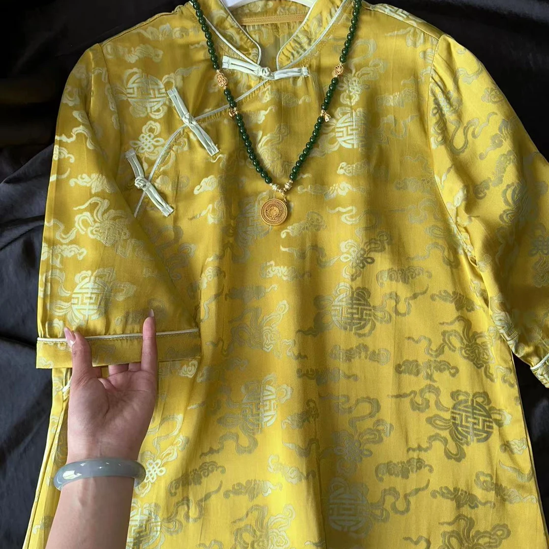 1115-常熟新中式【祥云】夏季新款复古重磅长款中国风设计师连衣裙