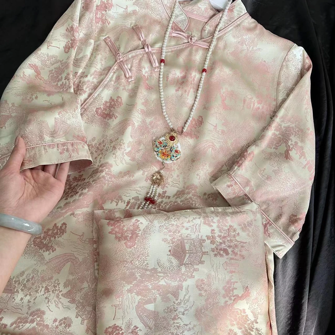 常熟新中式255-春季新款山水气质新中式中国风提花汉服套装