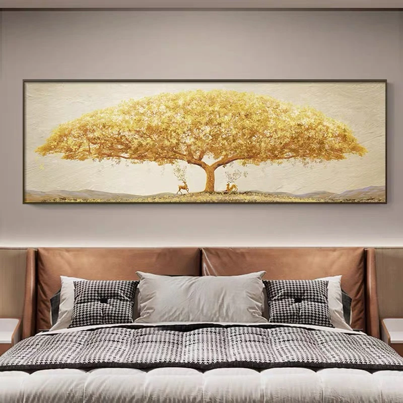 Y131雪川黄色树手绘油画沙发背景墙装饰画客厅挂画现代肌理壁画