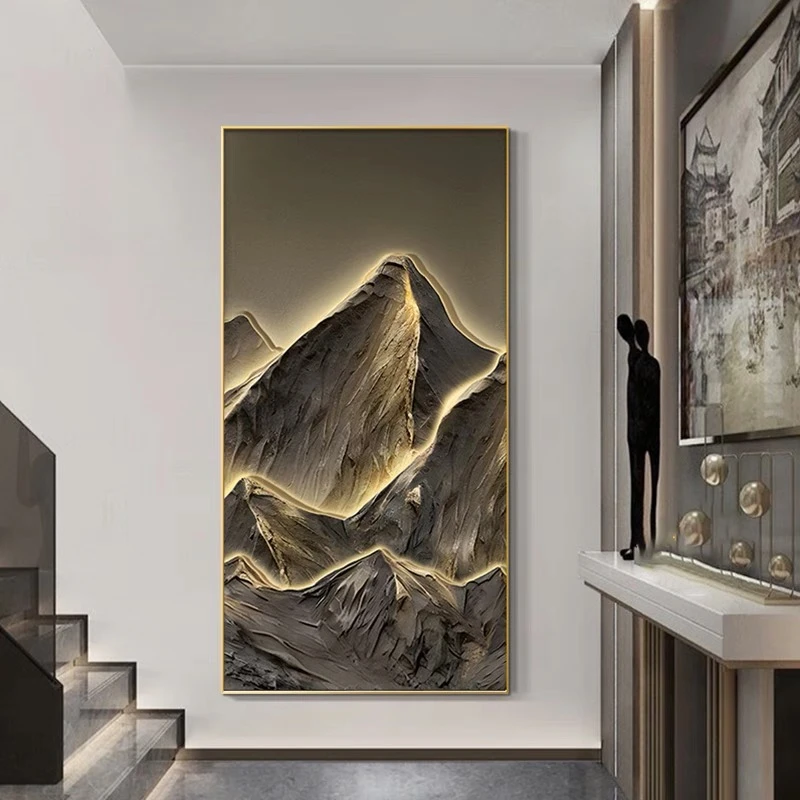 A14 有无山水现代轻奢入户装饰画竖版新中式山水挂画