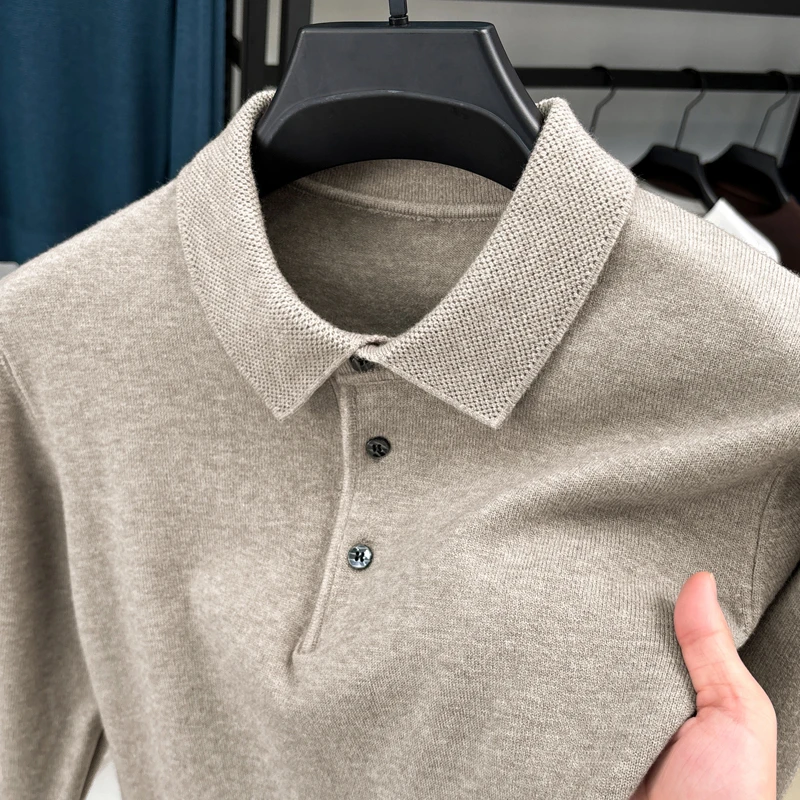 鄂尔多斯市100%纯羊毛衫500克重磅男士加厚纯色翻领针织保暖毛衣