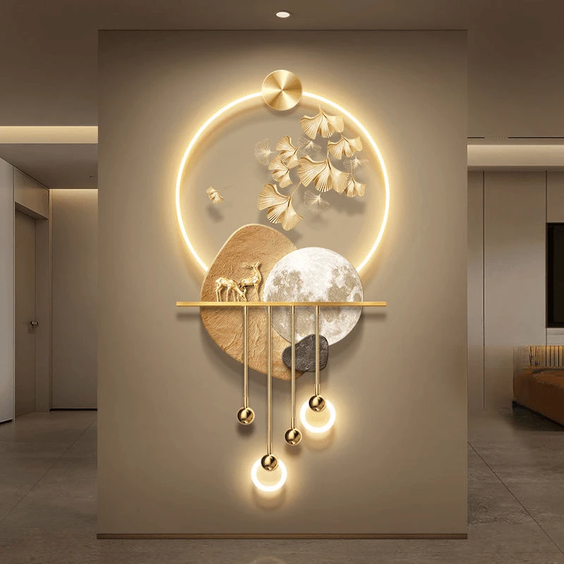 石来运转入户玄关装饰画现代轻奢寓意好走廊过道挂画高档立体灯画