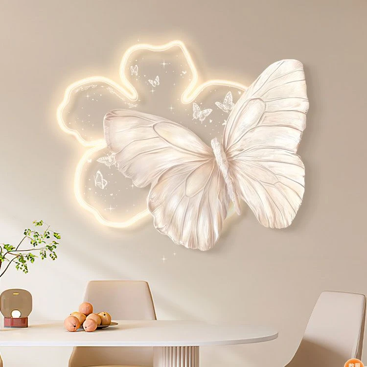 奶油风蝴蝶肌理画立体浮雕餐厅装饰画高级感饭厅餐桌边挂画壁灯画