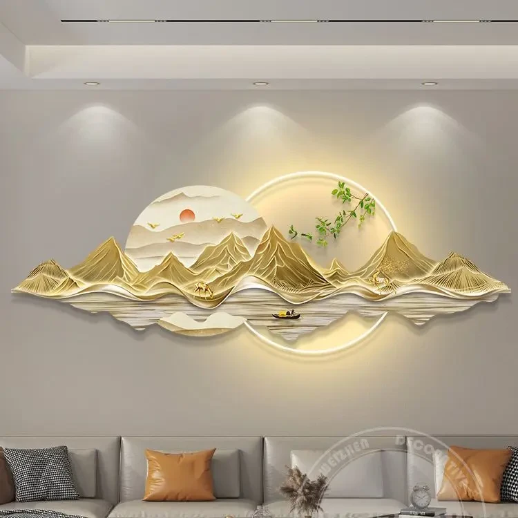 轻奢客厅装饰画沙发背景挂画壁画简约现代高级感灯光画有无灯可选