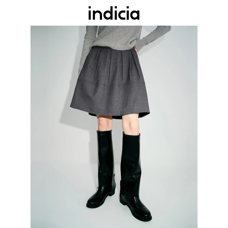 indicia标记24年冬季新款学院风灰色半身裙遮假胯宽质感L2D4QZ216