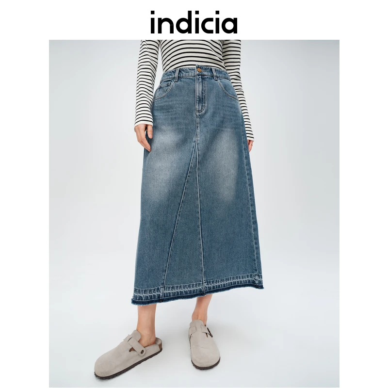indicia标记商场同款春季新款通勤风复古牛仔半身裙6A403QZ131C