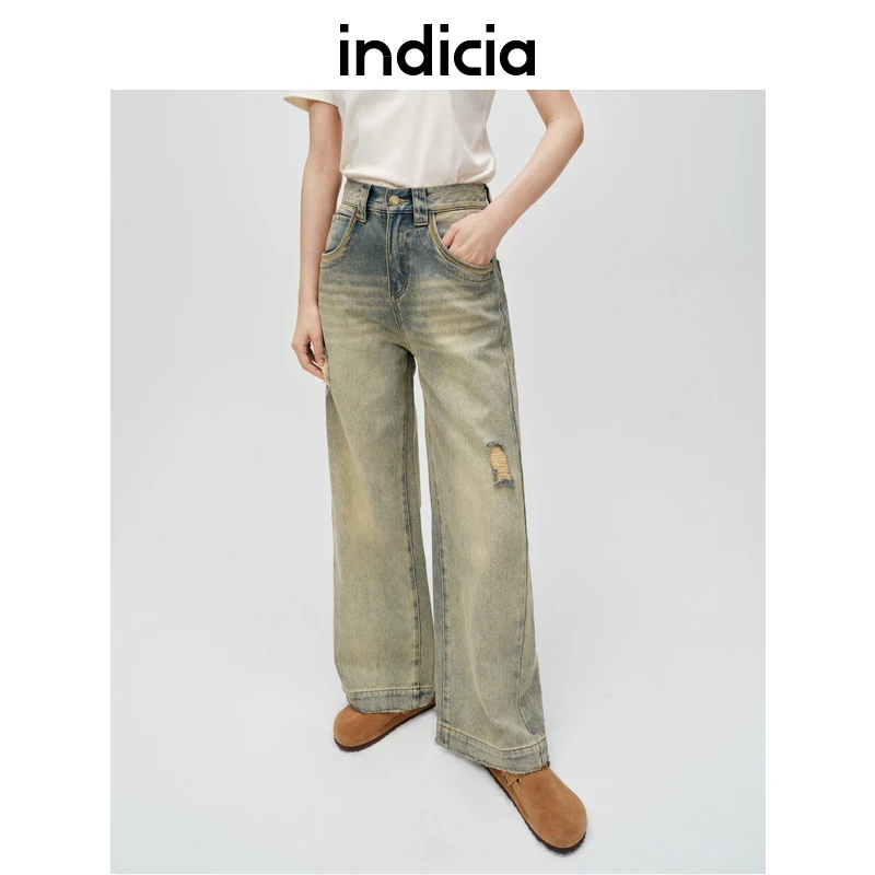 indicia标记商场同款24春新款复古水洗阔腿牛仔裤5D310NK538