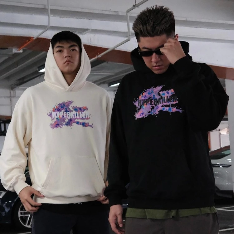 HYPERKILLER 2023FW李峙锦紫色花卉LOGO纯棉宽松帽衫