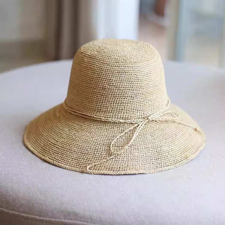 特细出游拉菲草帽女夏季海边大檐沙滩帽防紫外线遮阳渔夫帽可折叠
