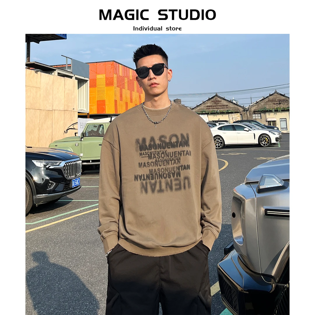 春秋季美式印花潮牌百搭休闲宽松高街时尚圆领卫衣238868WC