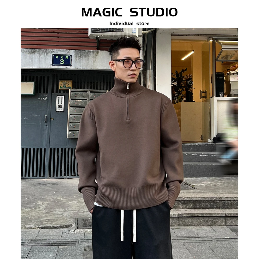 毛衣男秋冬季Polo领翻领美式潮流休闲宽松针织衫保暖韩版23C098MD