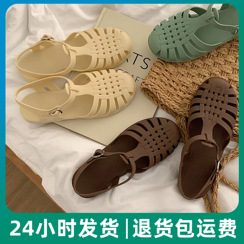 复古罗马夏季凉鞋百搭软底防滑镂空时尚休闲编织学生日常平底女鞋