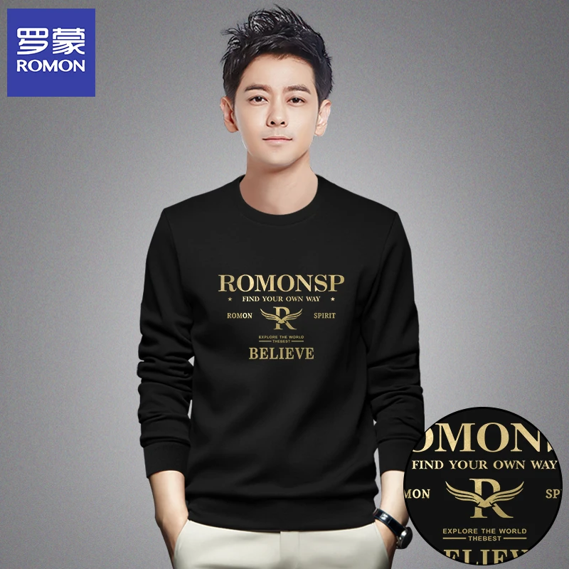 Romon/新款罗蒙男士秋冬印花圆领卫衣打底衫男装休闲保暖DX3258