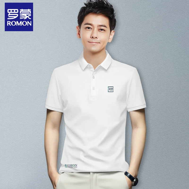 Romon/罗蒙DX3388R春夏高档经典百搭商务修身翻领透气短袖打底衫