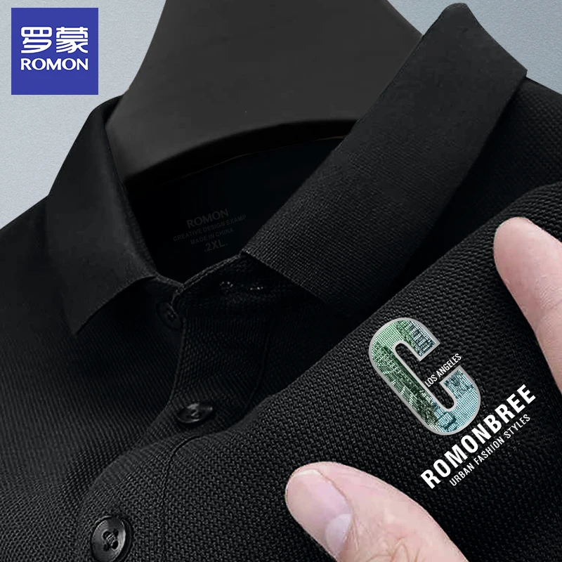 Romon/罗蒙夏季男士高档休闲商务修身透气翻领短袖polo衫DX821