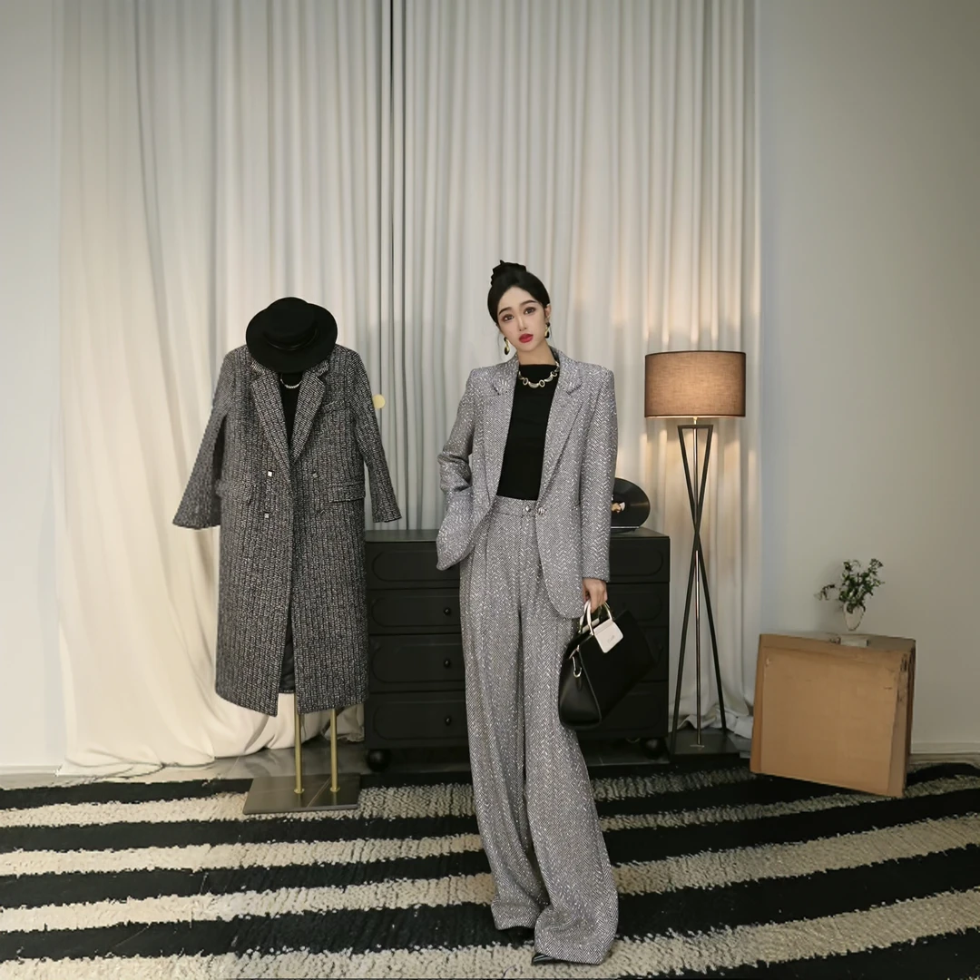 QIANTAI【银河系】高奢休闲女士西装套装宽松套装外套两件套