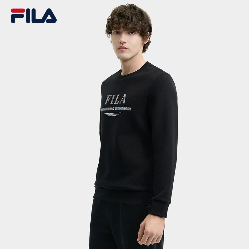 FILA斐乐上衣【经典百搭】休闲男装棉氨空气层圆领卫衣F11M448203F