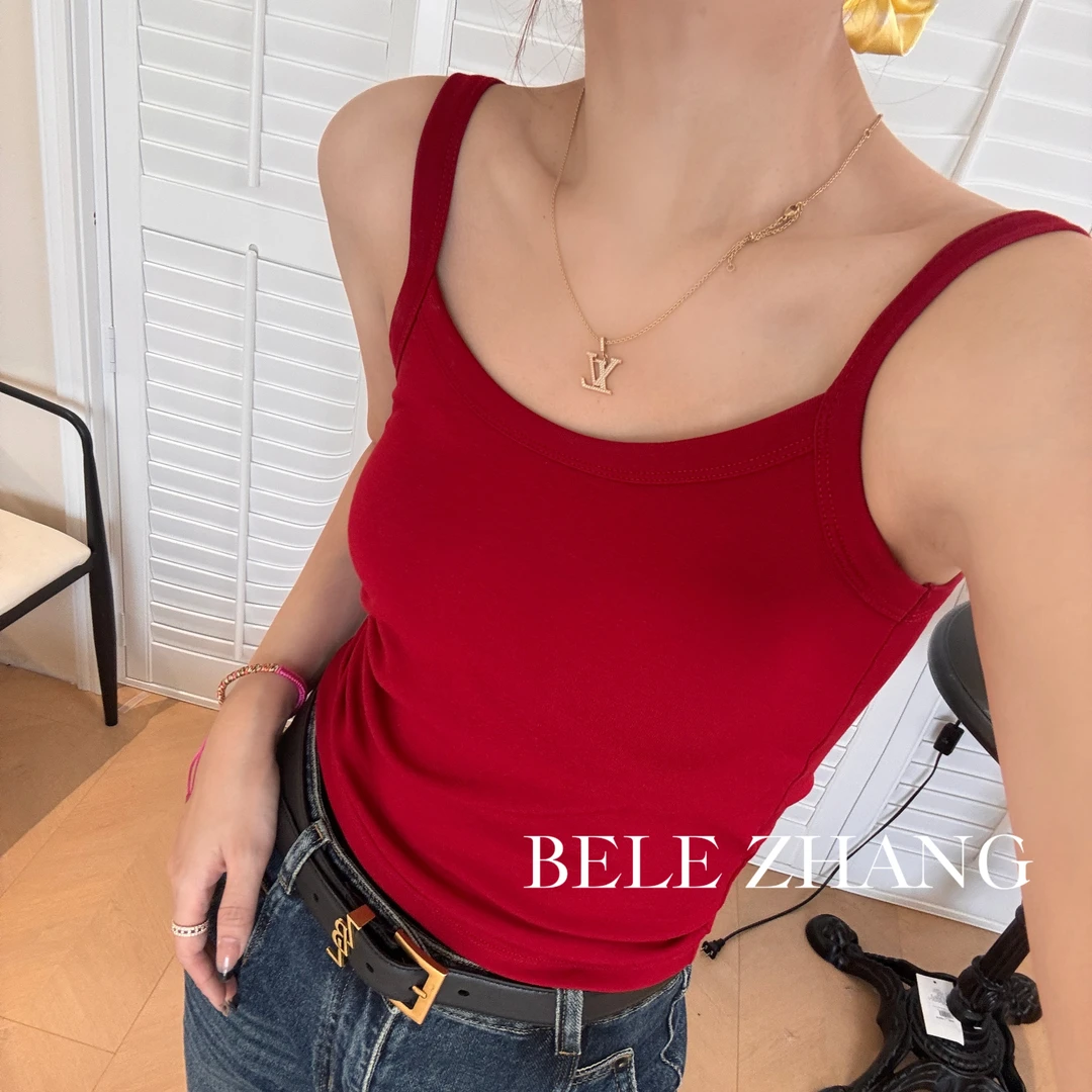 BELE ZHANG【欧巴】宽肩带背心带胸垫百搭休闲外穿短款美背打底吊带