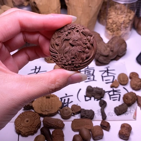 檀香木吊坠檀香双面重工凤九