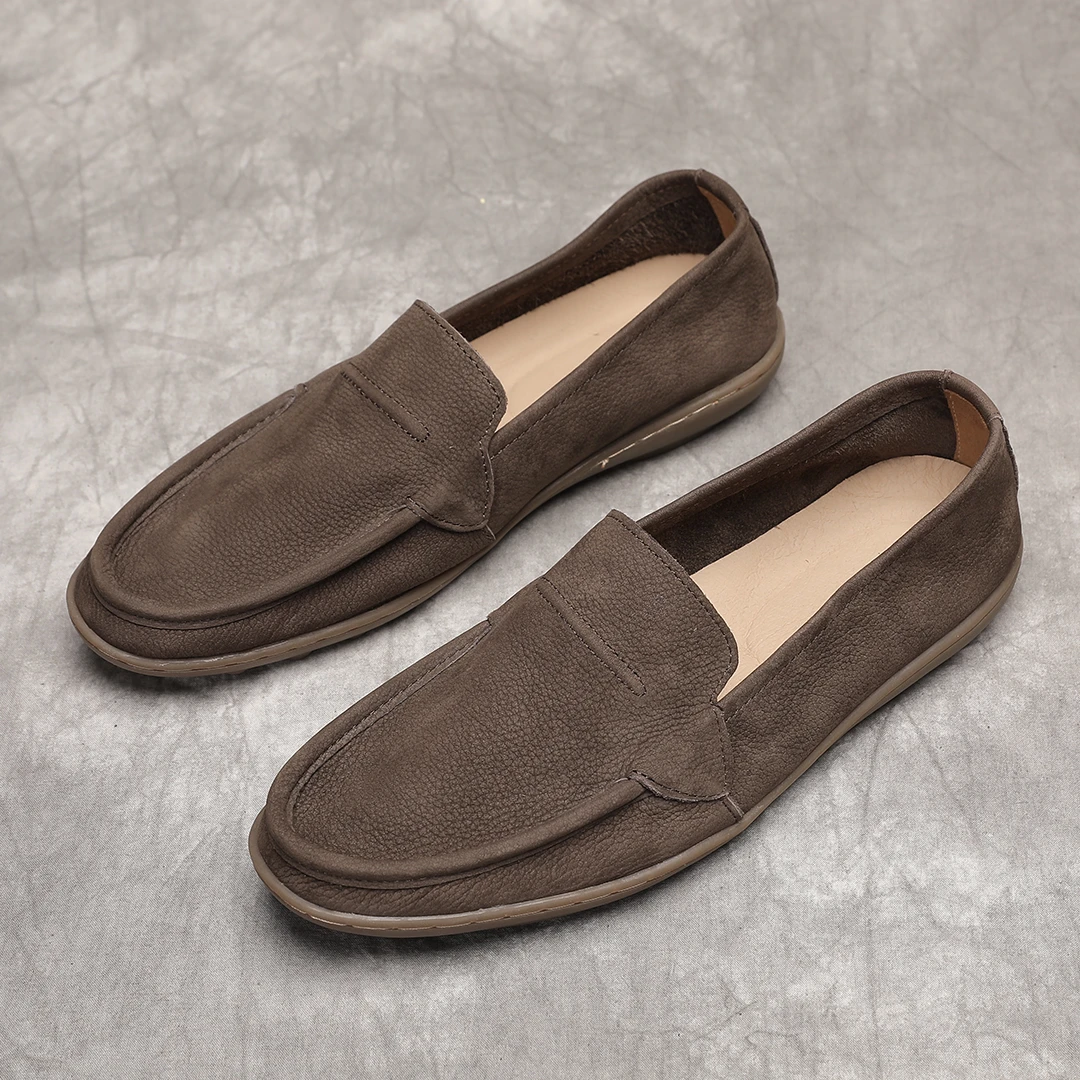 2024新款豆豆鞋男一脚蹬头层牛皮男士休闲懒人鞋软皮软底时尚复古